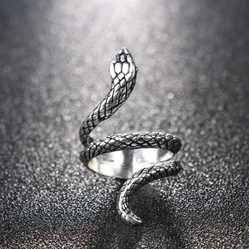 Snake Adjustable Wrap Gothic Antique Silver Ring